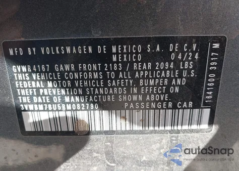 2024 Volkswagen Jetta 1.5T Sport z USA, uszkodzony, nr VIN 3VWBM7BU5RM082790